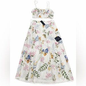 NWT Lulus White Floral Embroidered Two-Piece Midi Dress